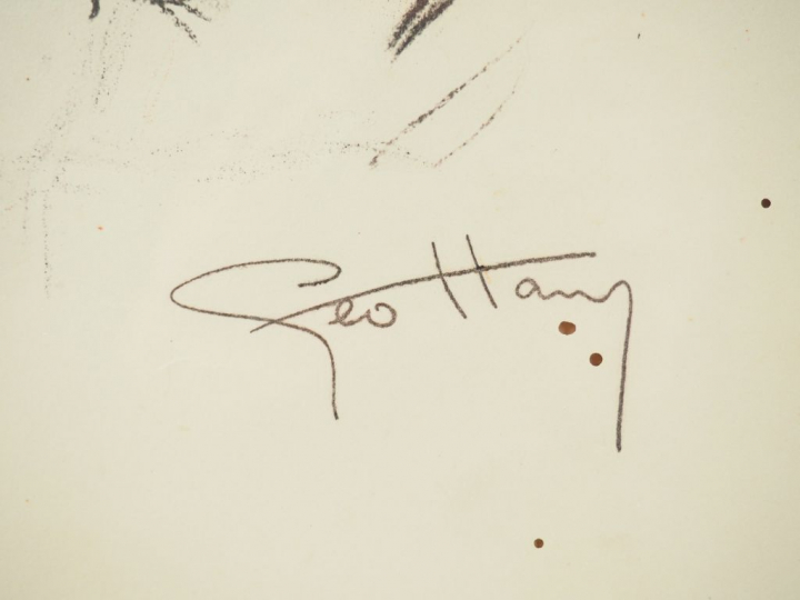 GEO HAM. "Pilote au casque rouge". Lithographie en couleur. Signée en 