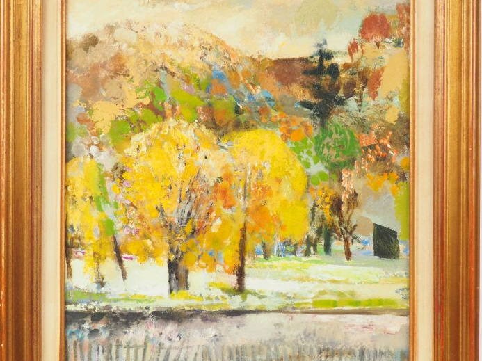 JACQUES PETIT. "Automne à Poisat". Huile sur panneau. Signée en bas à 