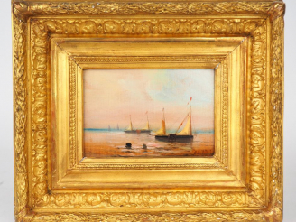 Vente aux enchères G. S WART "Marine". Huile sur panneau. Signée en bas à droite. Dim : 1