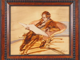 Vente aux enchères CLAUDE WEISBUCH. "La lecture". Huile sur toile signée en bas à droite.