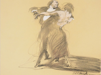 Vente aux enchères CLAUDE WEISBUCH. "Couple de danseurs". Dessin au fusain. Signé en bas 
