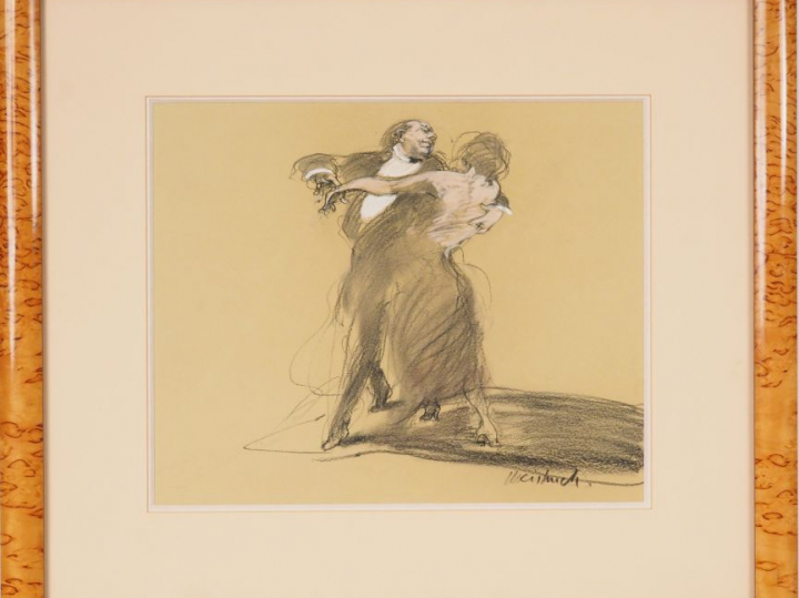 CLAUDE WEISBUCH. "Couple de danseurs". Dessin au fusain. Signé en bas 