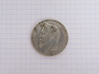 Vente aux enchères Napoléon III, 5 francs, 1867 BB, Strasbourg. TB