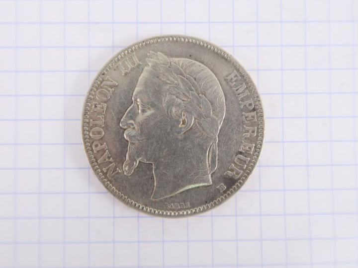  Napoléon III, 5 francs, 1868 BB, Strasbourg. TBB.