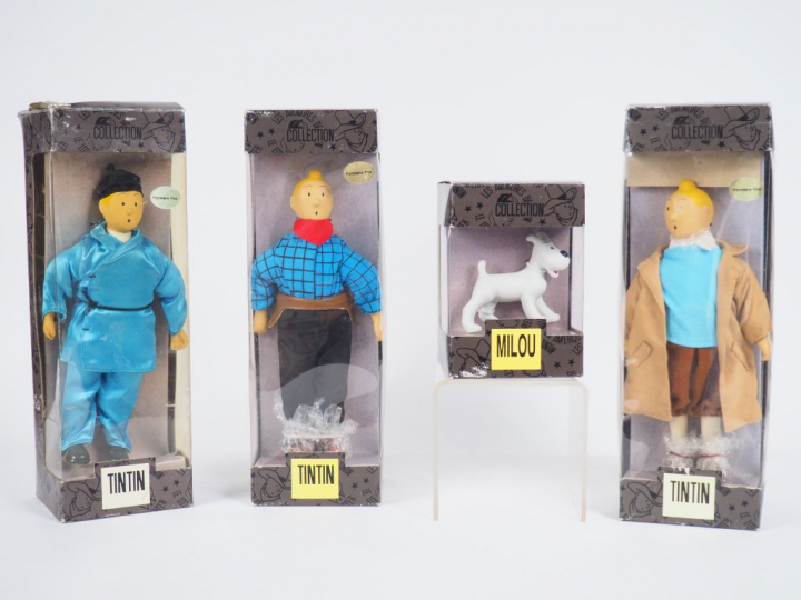 LOT 4 Poupées PORCELAINE TINTIN (Amérique,Reporter,Lotus TBE) et Milou