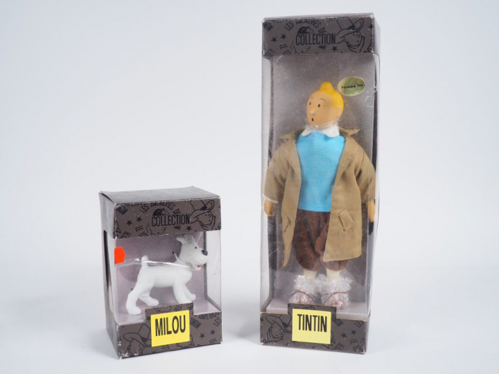LOT 2 Poupées TINTIN (Reporter TBE) + Milou TBE Taille 25 cm, Boites f