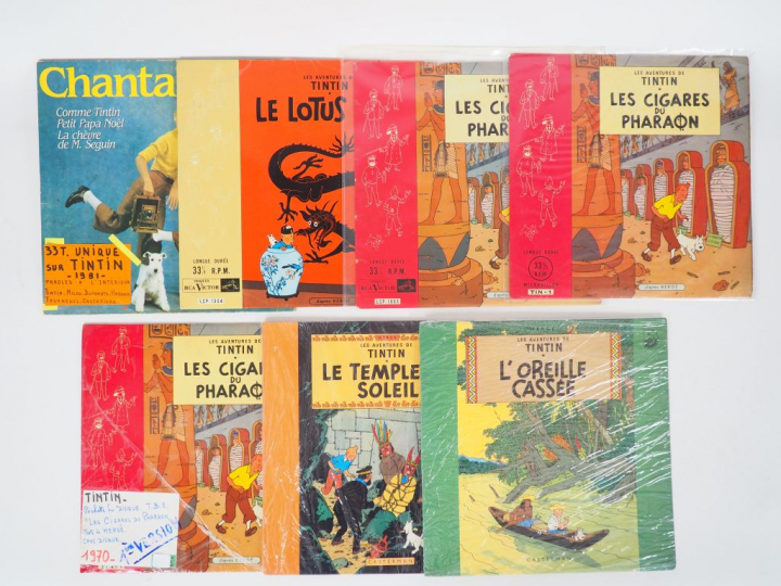 4 Disques dont 2 label RCA Victor (Les cigares du Pharaon TBE, Le Lotu
