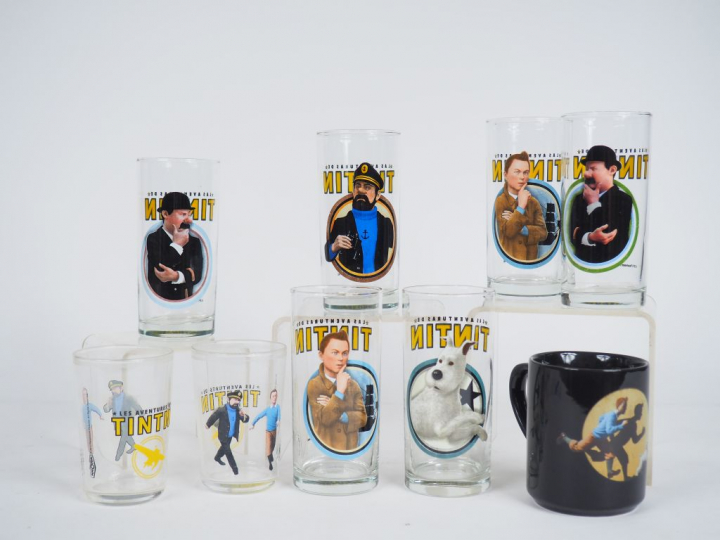 8 verres des Aventures Tintin Paramount + 1 Mug Noir