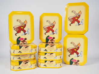Vente aux enchères 10 boites métal "Tintin court " 2002 DELACRE TBE dont une pleine
