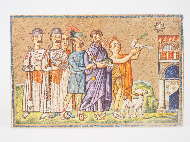 Carte de vœux 1963/1964 : Reproduction de la mosaïque dite ‘à la colom