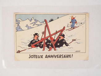Vente aux enchères Cartes Neige N°24,"Les Dupont(d) tombés,les ski emmêlés, Réed avec "Jo