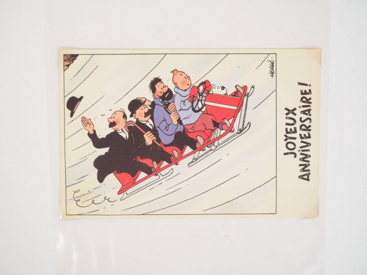 Cartes Neige N°10,"Tintin,Haddock et les Dupont(d) sur un bobsleigh, R