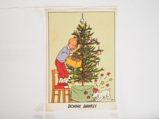 Vente aux enchères Cartes festives N°1 "Joyeux Noël" Tintin et milou decorent le sapin de