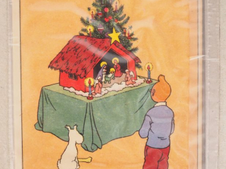 Vente aux enchères Cartes festives N°2 "Joyeux Noël" Tintin et milou devant la crèche 195