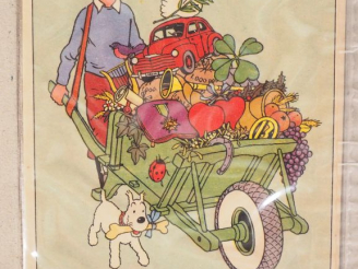 Vente aux enchères Cartes festives N°3 "Bonne Fête" Tintin conduit une brouette plein de 