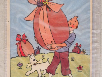 Vente aux enchères Cartes festives N°5 "Joyeuses Pâques !" Tintin porte un gros œuf de Pâ