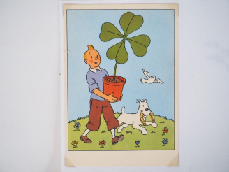 Vente aux enchères Cartes festives N°7 " Tintin porte un trèfle géant à quatre feuilles e