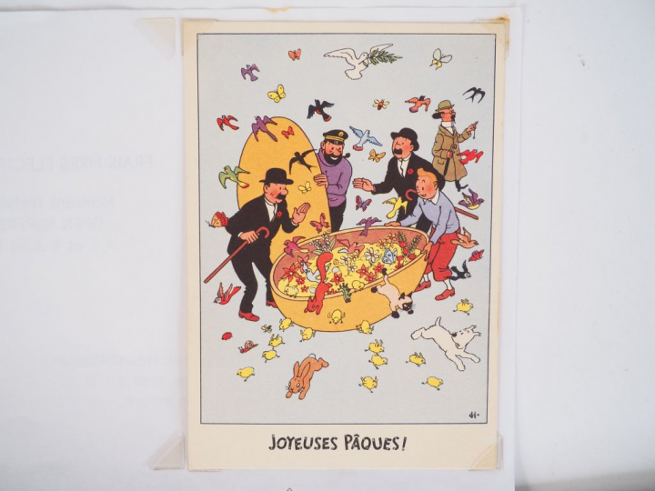 Cartes festives N°12 "Tintin, Haddock,Tournesol et les Dupont(d) ouvra