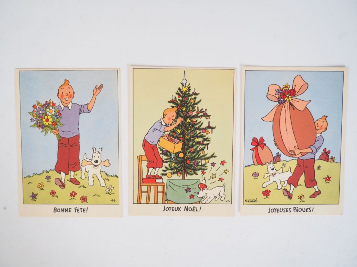 6 Cartes festives 1950,N°1, N°2,N°3,N°4,N°5,N°7 TBE
