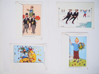 Vente aux enchères Série complète (4) de cartes festives attachées à leur enveloppe illus