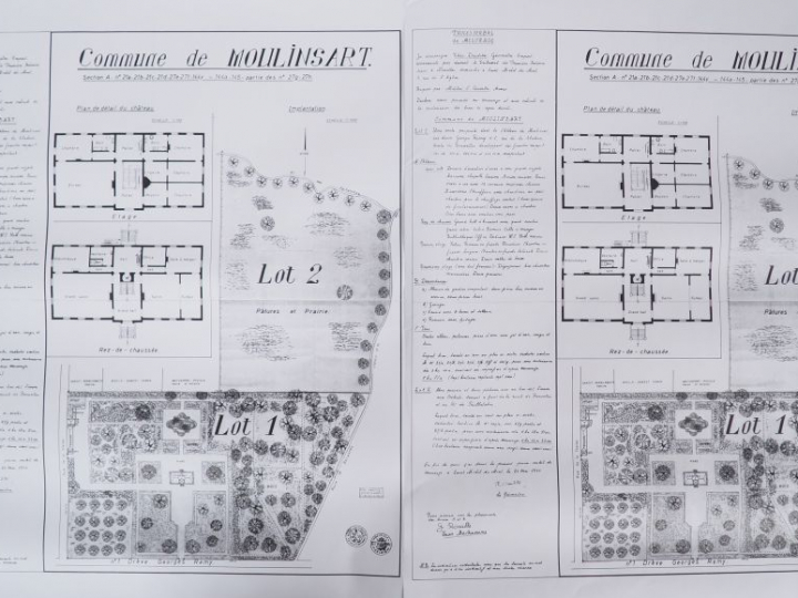 25 Affiches représentant le PLAN COMPLET DE LA VENTE DU CHÂTEAU DE MOU