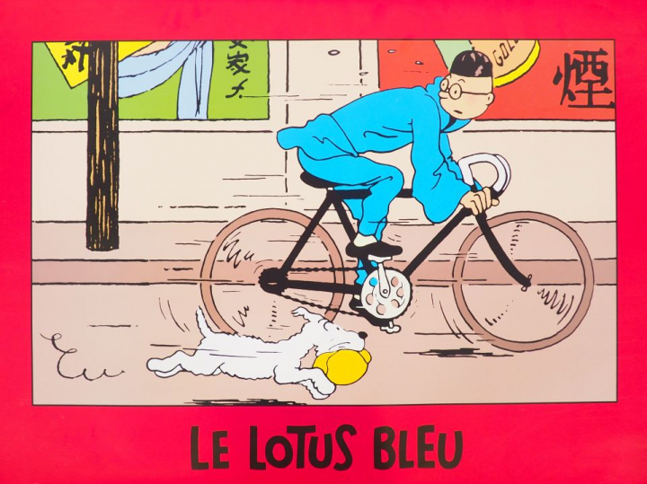 5 AFFICHES représentant scènes d'ALBUM (Tintin en Amerique,Rackham le 