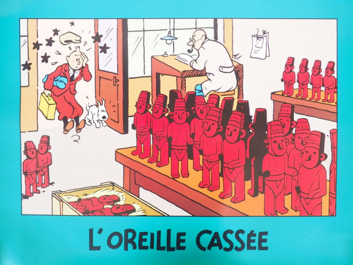 5 AFFICHES représentant scènes d'ALBUM (Tintin en Amerique,Rackham le 