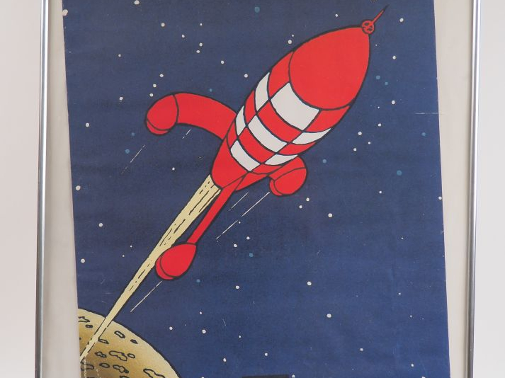3 cadres dont 2 avec affiches TINTIN LUNE (dim : 70 x 100 cm) + 1 supe