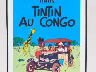 Vente aux enchères CADRE AFFICHE TINTIN "AU CONGO" 70/50 cm édition HAZAN CV01