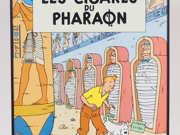 CADRE AFFICHE TINTIN "LES CIGARES DU PHARAON" 70/50 cm édition HAZAN C