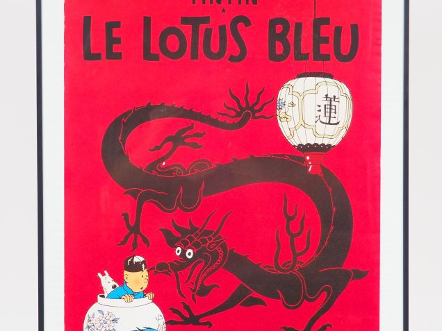 CADRE AFFICHE TINTIN "LE LOTUS BLEU" 70/50 cm édition HAZAN CV 04