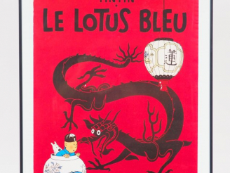 Vente aux enchères CADRE AFFICHE TINTIN "LE LOTUS BLEU" 70/50 cm édition HAZAN CV 04