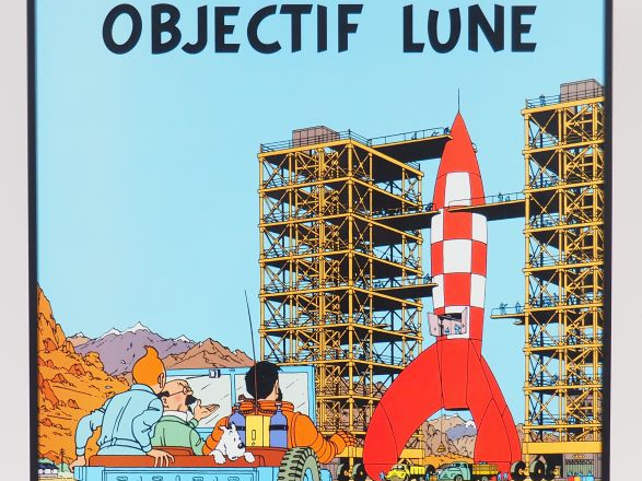 CADRE AFFICHE TINTIN "OBJECTIF LUNE" 70/50 cm édition MOULINSART CV 16