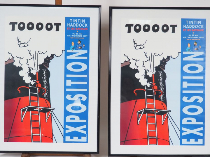 3 CADRES : 2 cadres Exposition Tintin, Haddock et les bateaux St Nazai