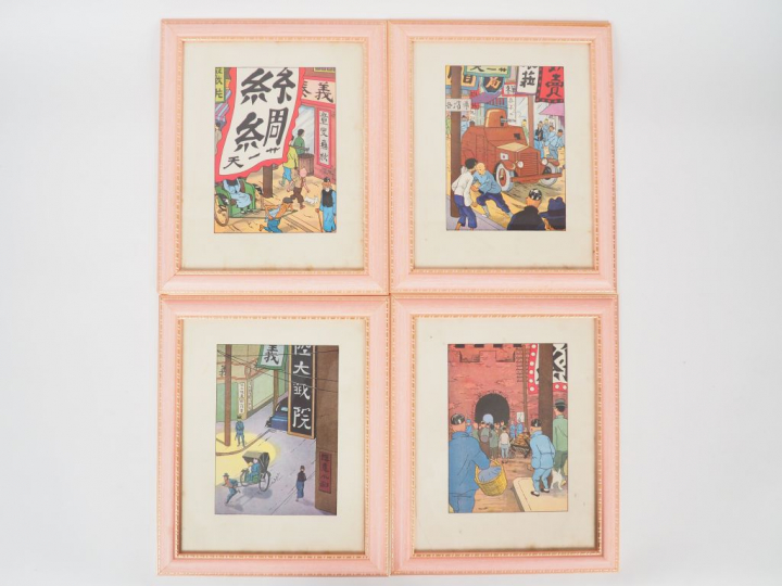 Carton de divers cadres avec images Tintin TBE (4 cadres moyen (25x30 