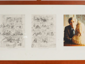 Vente aux enchères Cadre représentant Vœux 1984 - 2 pages de l'Alph Art + Photo d'HERGE s