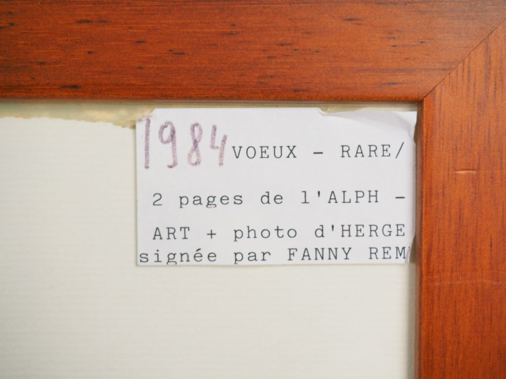 Cadre représentant Vœux 1984 - 2 pages de l'Alph Art + Photo d'HERGE s