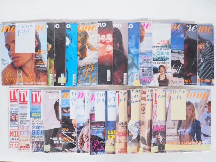 LOT de 29 Magazines divers avec articles sur Tintin (Le figaro Magazin