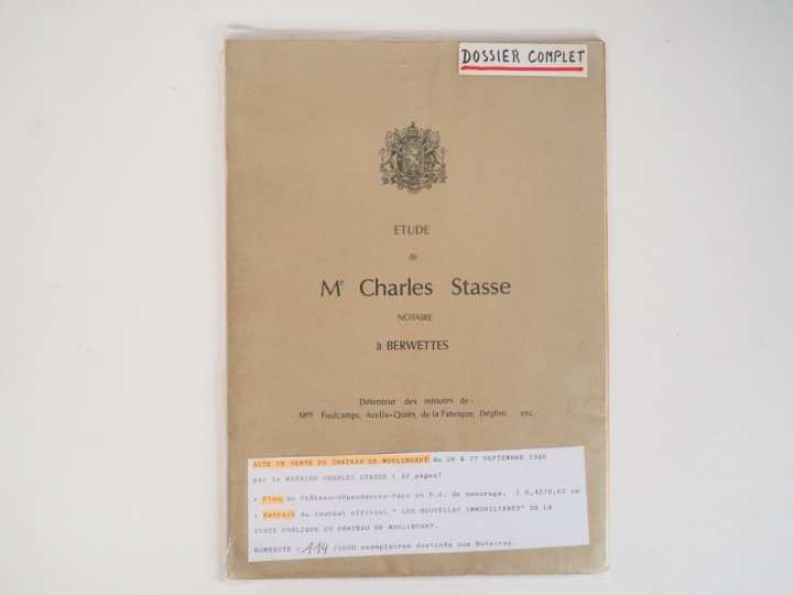 ACTE DE VENTE DU CHÂTEAU DE MOULINSART du 26 et 27 Septembre 1985 par 
