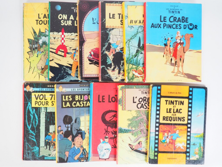 LOT de 11 Albums "Les Aventures de Tintin " dont 1 album Cinéma (Lac a