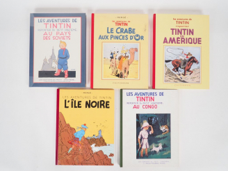 Vente aux enchères 5 albums FS dont Tintin au Congo (1982) TBE + En Amérique (1995) TBE +