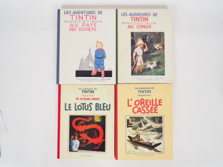 4 albums FS dont  Tintin au Congo (1982) BE + L'oreille Cassée (1986) 