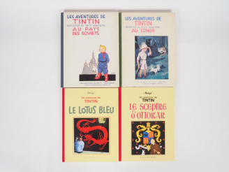 Vente aux enchères 4 albums FS dont Tintin au Congo (1982) BE + Lotus Bleu (1993)+ Le Sce