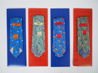 Vente aux enchères 4 cravates TINTIN (Citime (1990) Temple du soleil et Tresor de Rackham