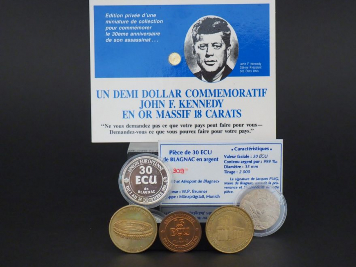 6 pièces dont :  - 30 Ecu de Blagnac  - 1,5 Ecu de Blagnac - Monnaie d