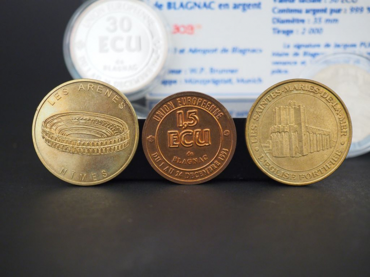 6 pièces dont :  - 30 Ecu de Blagnac  - 1,5 Ecu de Blagnac - Monnaie d