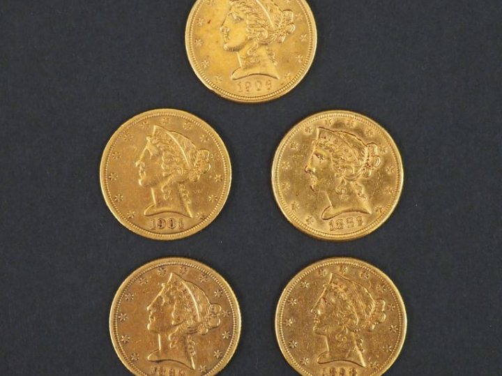 5 pièces de 5 dollars or