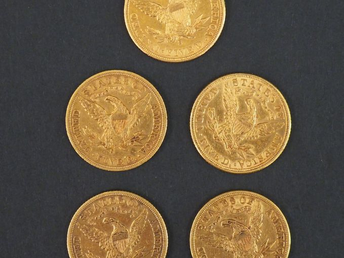 5 pièces de 5 dollars or