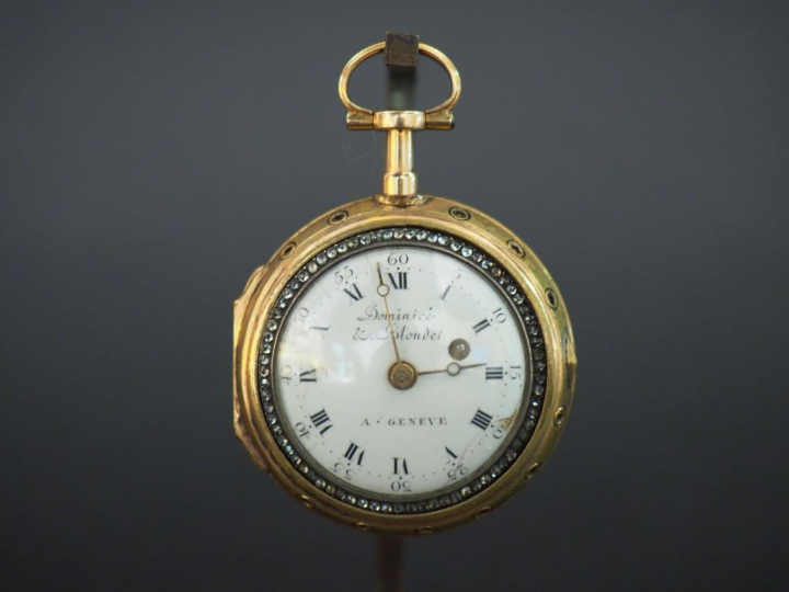 DOMINICE ET BLONDET à Genève. Montre fin XVIIIème en or à décor de pan