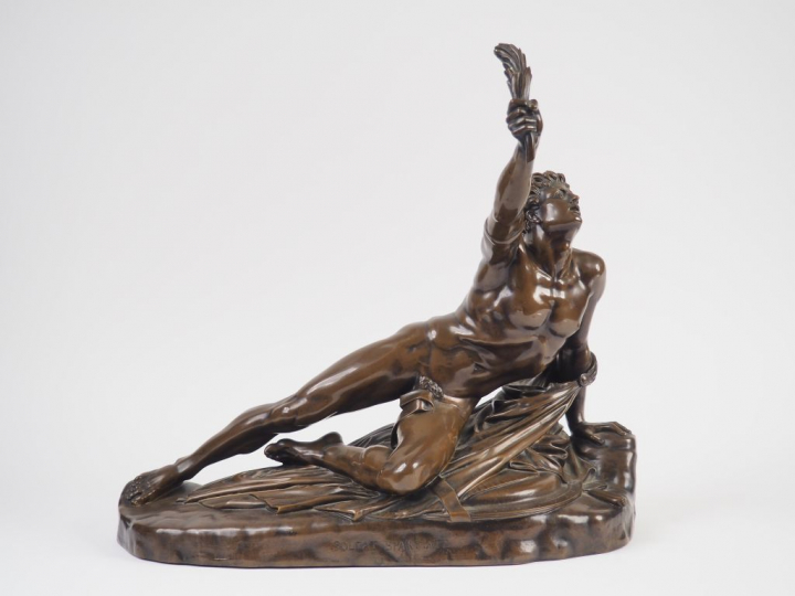 Ecole française XIXème.  "Soldat Spartiate". Sculpture en bronze à pat
